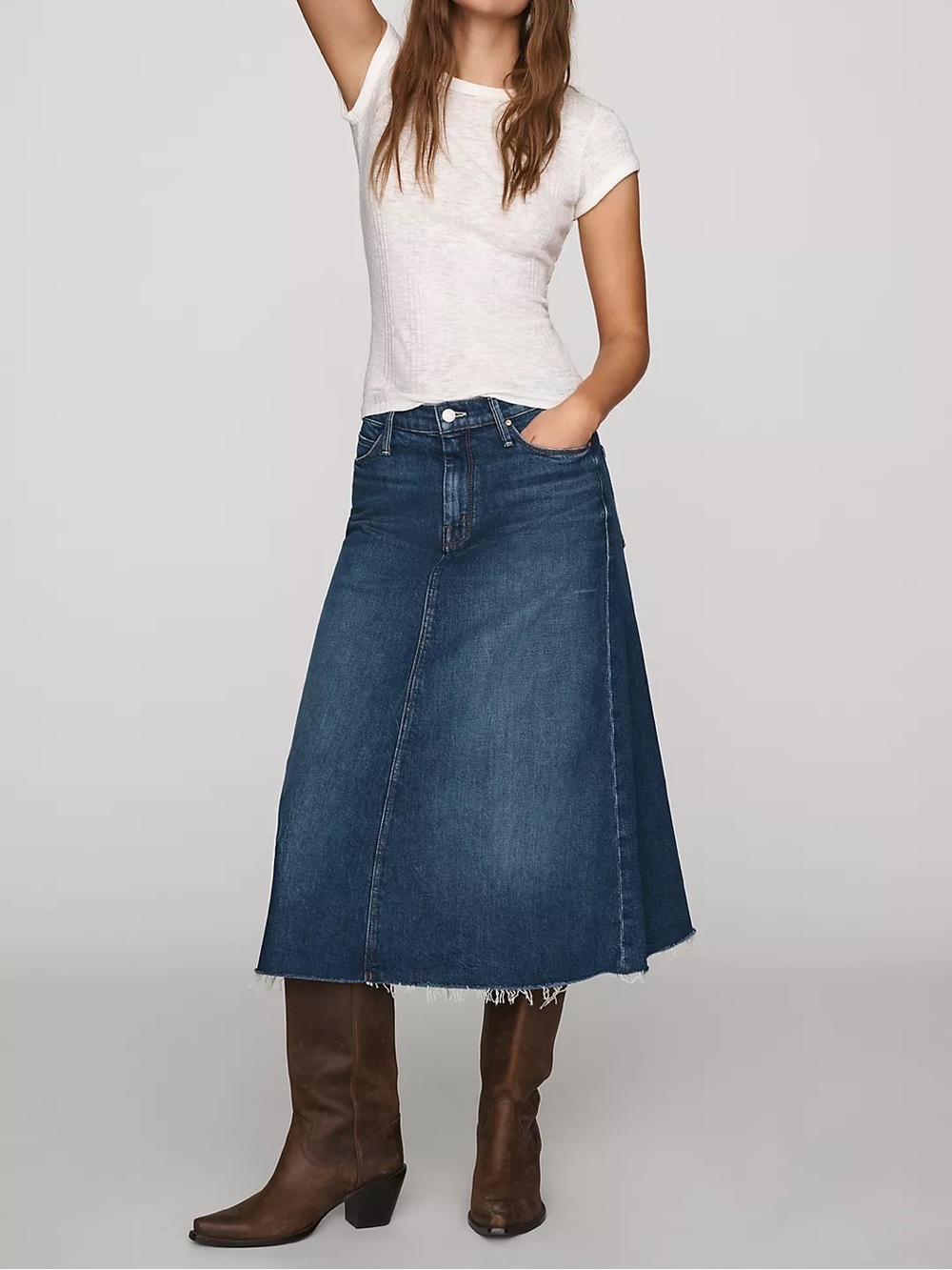 Mother Double Fray Circle Denim Skirt, Size 24